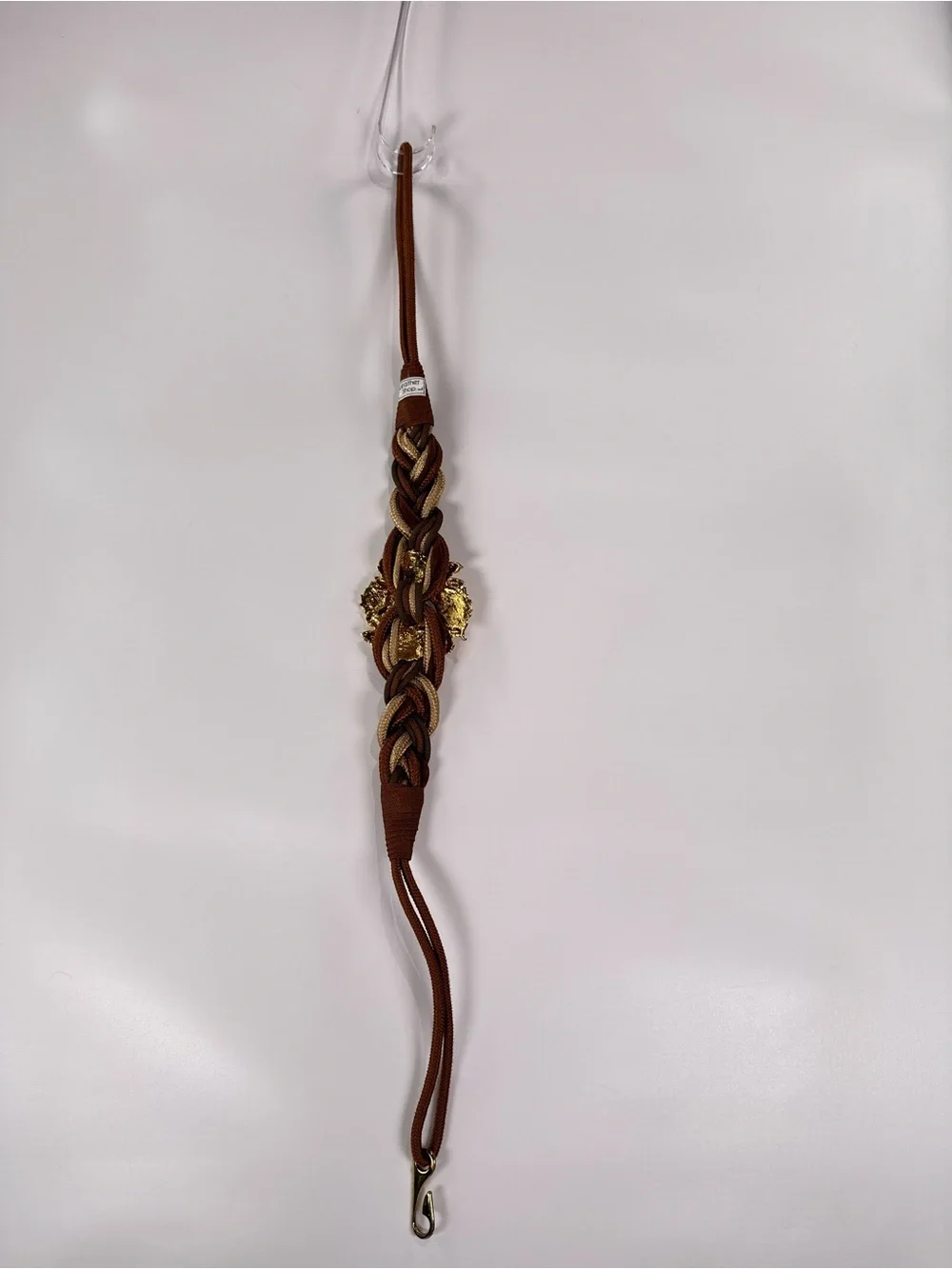 Leather Shop Braided Cord Belt Gold Leaf Buckle Metallic Rope Brown Gold L